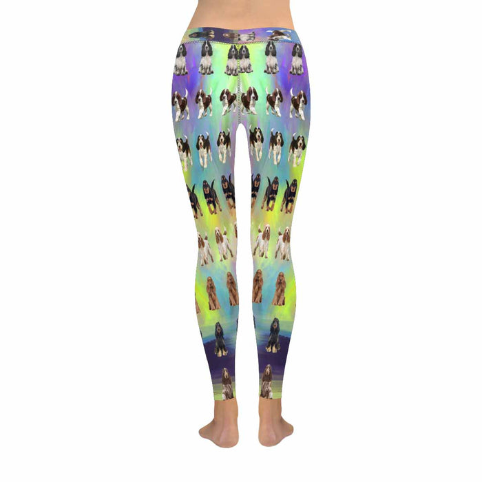 Cocker Spaniel Dogs  All-Over Low Rise Leggings (Model L07) (Outside Serging)