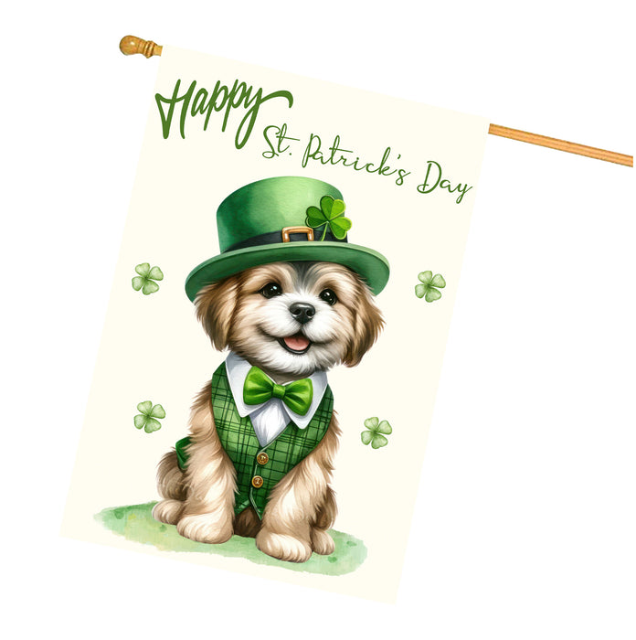 St. Patrick's Day Tan & White Dog House Flags with Many Design - Double Sided Yard Home Festival Decorative Gift - Holiday Dogs Flag Decor - 28"w x 40"h
