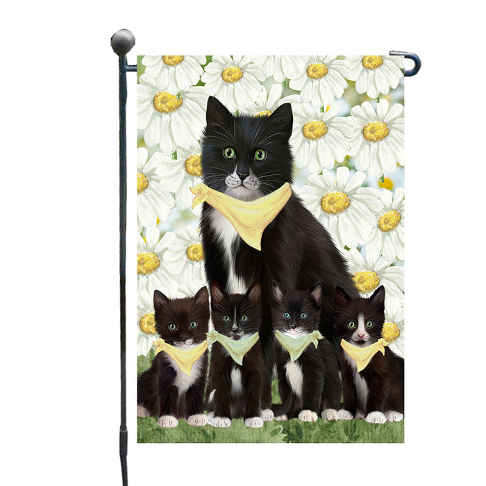 White Floral Tuxedo Cats Garden Flags- Outdoor Double Sided Garden Yard Porch Lawn Spring Decorative Vertical Home Flags 12 1/2"w x 18"h