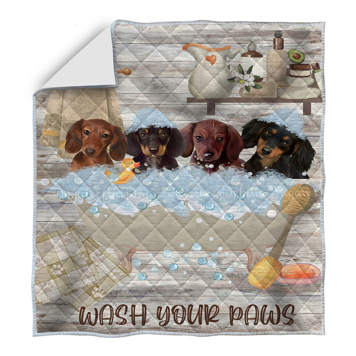 Its Bath Time Dachshund Dogs Quilt Bed Coverlet Bedspread - Pets Comforter Unique One-side Animal Printing - Soft Lightweight Durable Washable Polyester Quilt AA12