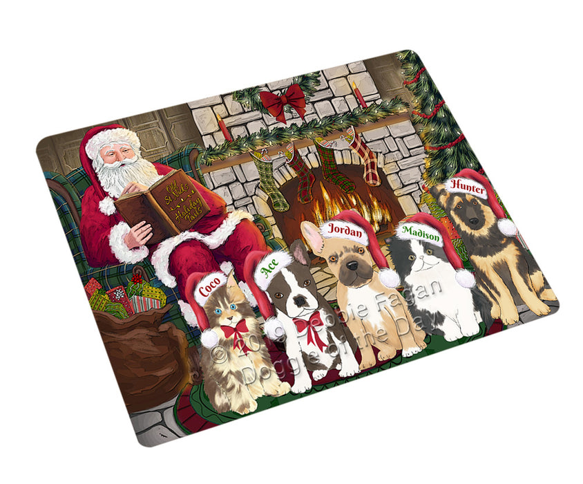 Custom Personalized Cartoonish Pet Photo and Name on Blanket in Fire Holiday Tails Background