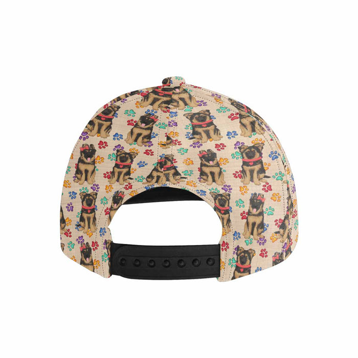 Women's All Over Rainbow Paw Print German Shepherd Dog Snapback Hat Cap