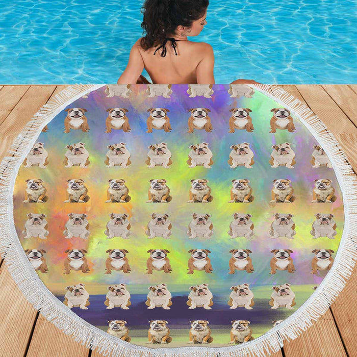 English Bulldogs  Round Beach Mat 59’’