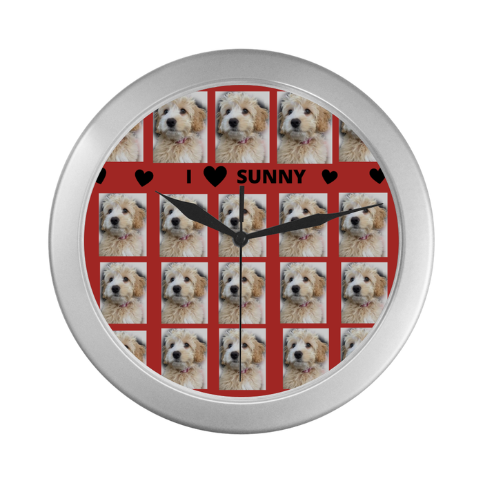 Custom Add Your Photo Here PET Dog Cat Photos on Silver Wall Clocks