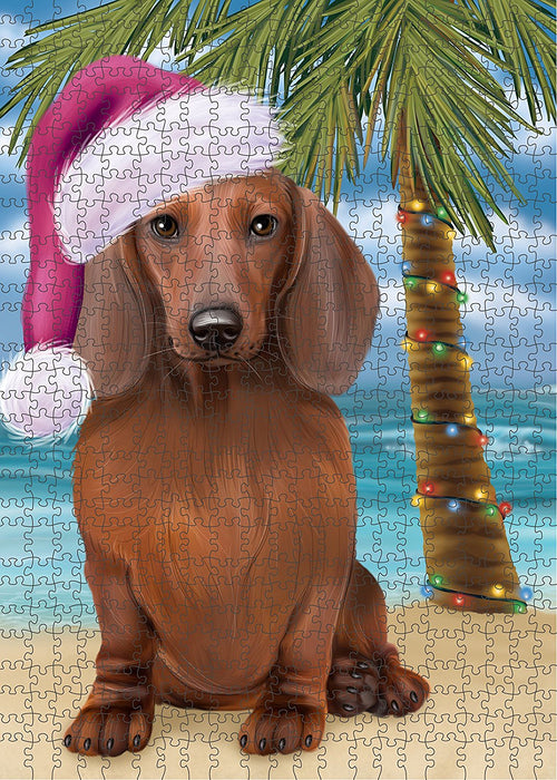 Summertime Dachshund Dog on Beach Christmas Puzzle with Photo Tin PUZL1248