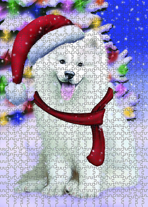 Winter Wonderland Samoyed Puppy Christmas Puzzle with Photo Tin PUZL1074