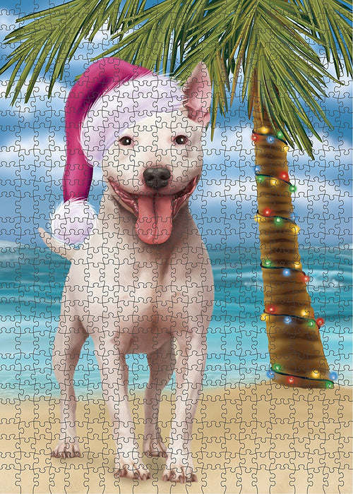 Summertime Bull Terrier Dog on Beach Christmas Puzzle with Photo Tin PUZL1194