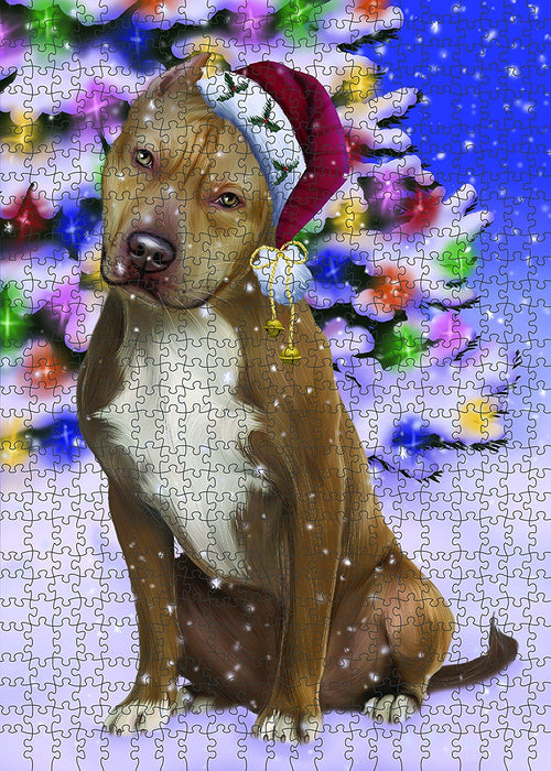 Winter Wonderland Pit Bull Adult Dog Christmas Puzzle with Photo Tin PUZL1059