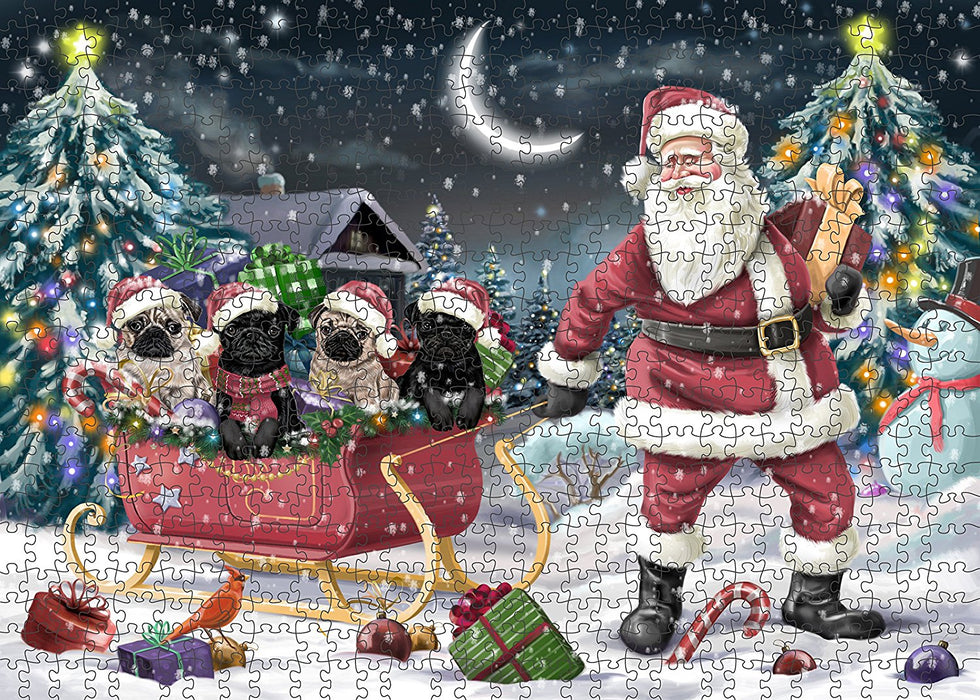 Santa Sled Dogs Pug Christmas Puzzle with Photo Tin PUZL999