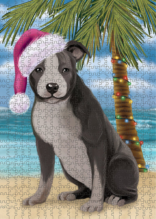 Summertime American Staffordshire Dog on Beach Christmas Puzzle with Photo Tin PUZL1122