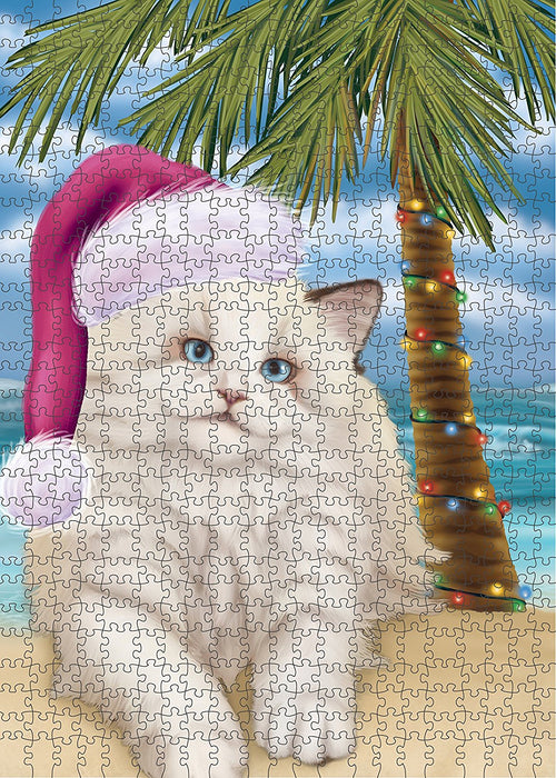 Summertime White Ragdoll Cat on Beach Christmas Puzzle with Photo Tin PUZL1410