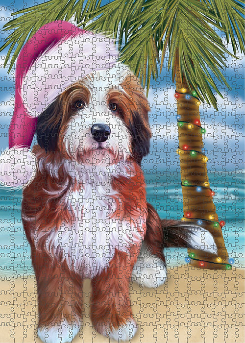 Summertime Bernedoodle Dog on Beach Christmas Puzzle with Photo Tin PUZL1152