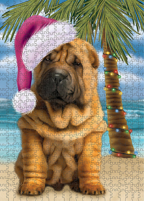 Summertime Shar Pei Puppy on Beach Christmas Puzzle with Photo Tin PUZL1380