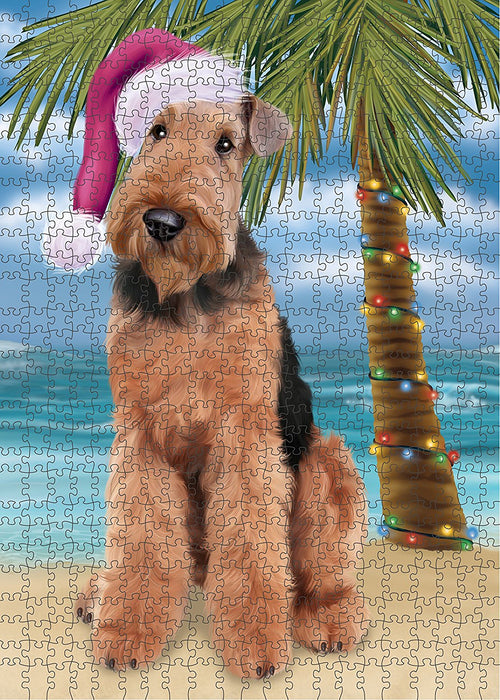 Summertime Airedale Dog on Beach Christmas Puzzle with Photo Tin PUZL1089