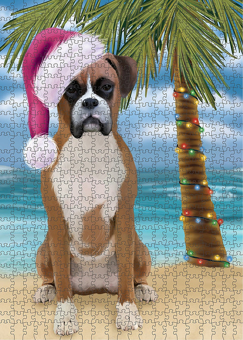 Summertime Boxer Dog on Beach Christmas Puzzle with Photo Tin PUZL1173