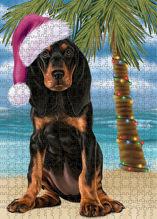 Summertime Coonhound Dog on Beach Christmas Puzzle with Photo Tin PUZL1233