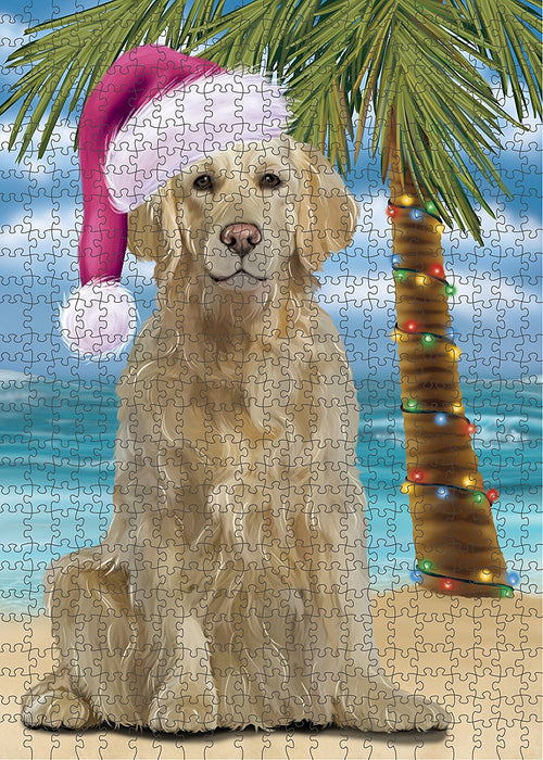 Summertime Golden Retriever Dog on Beach Christmas Puzzle with Photo Tin PUZL1275