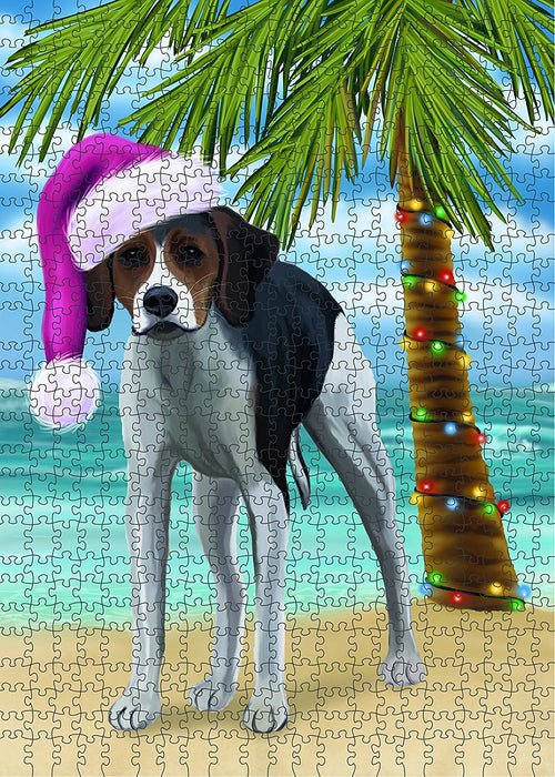 Summertime American Foxhound Dog on Beach Christmas Puzzle with Photo Tin PUZL1104