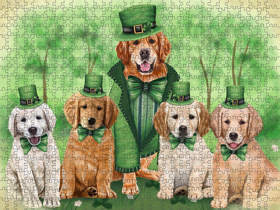 St. Patricks Day Irish Portrait Golden Retrievers Dog Puzzle with Photo Tin PUZL50604