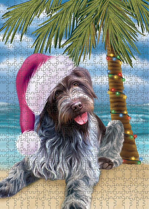 Summertime Wirehaired Pointing Griffon Dog on Beach Christmas Puzzle with Photo Tin PUZL1413