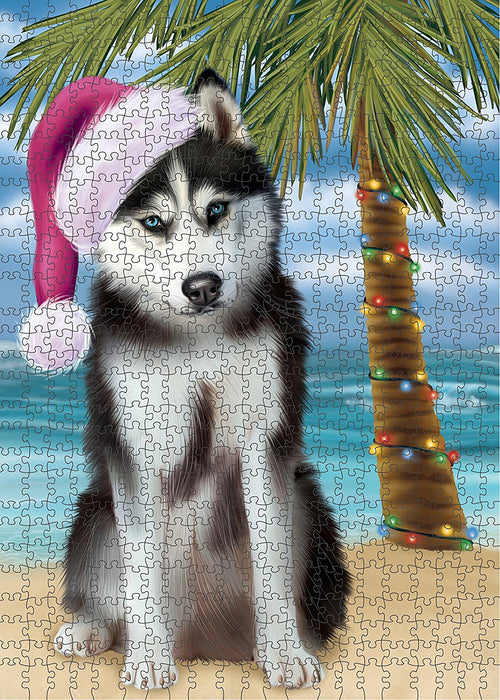 Summertime Husky Dog on Beach Christmas Puzzle with Photo Tin PUZL1287
