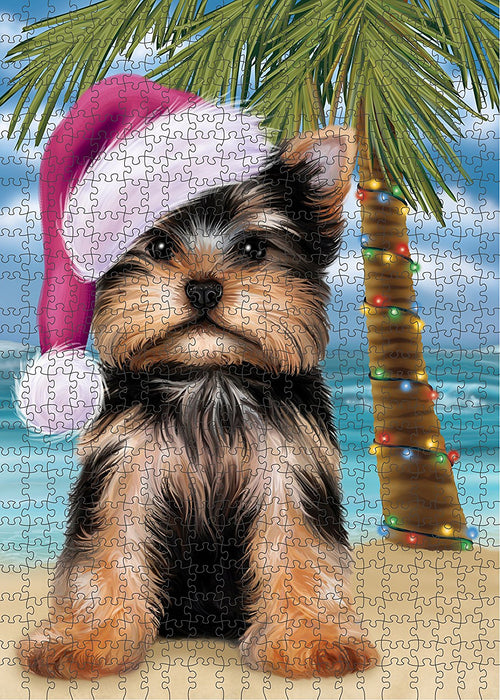 Summertime Yorkshire Terrier Dog on Beach Christmas Puzzle with Photo Tin PUZL1422