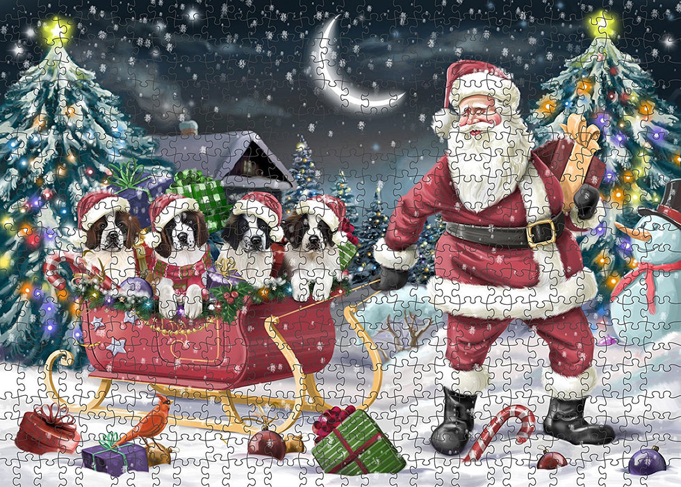 Santa Sled Dogs Saint Bernard Christmas Puzzle with Photo Tin PUZL969