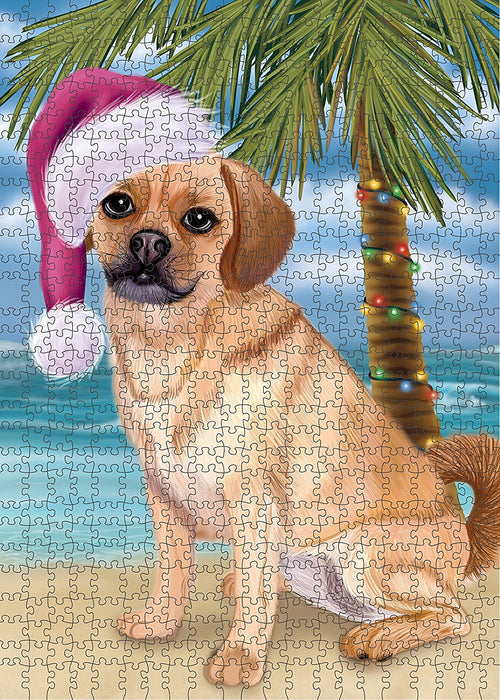Summertime Puggle Dog on Beach Christmas Puzzle with Photo Tin PUZL1347