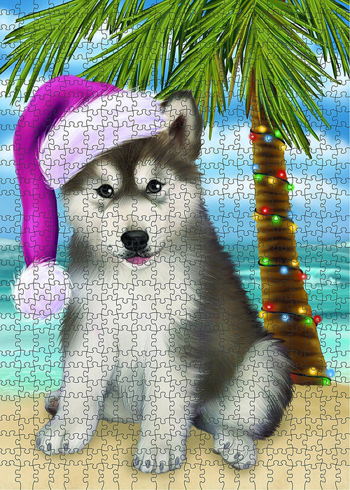 Summertime Alaskan Malamute Puppy on Beach Christmas Puzzle with Photo Tin PUZL1101