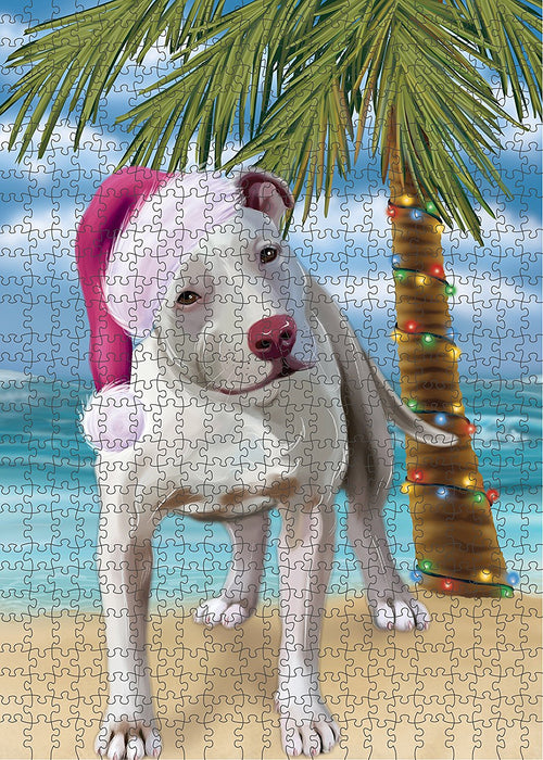 Summertime Pit Bull Dog on Beach Christmas Puzzle with Photo Tin PUZL1317