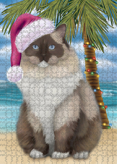 Summertime Ragdoll Cat on Beach Christmas Puzzle with Photo Tin PUZL1350