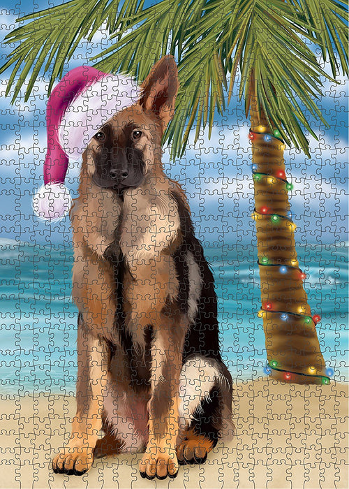 Summertime German Shepherd Dog on Beach Christmas Puzzle with Photo Tin PUZL1266