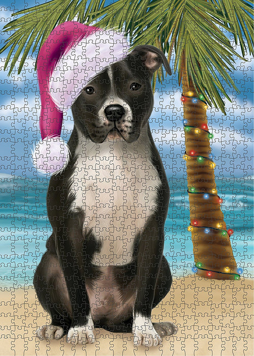 Summertime Pit Bull Dog on Beach Christmas Puzzle with Photo Tin PUZL1311