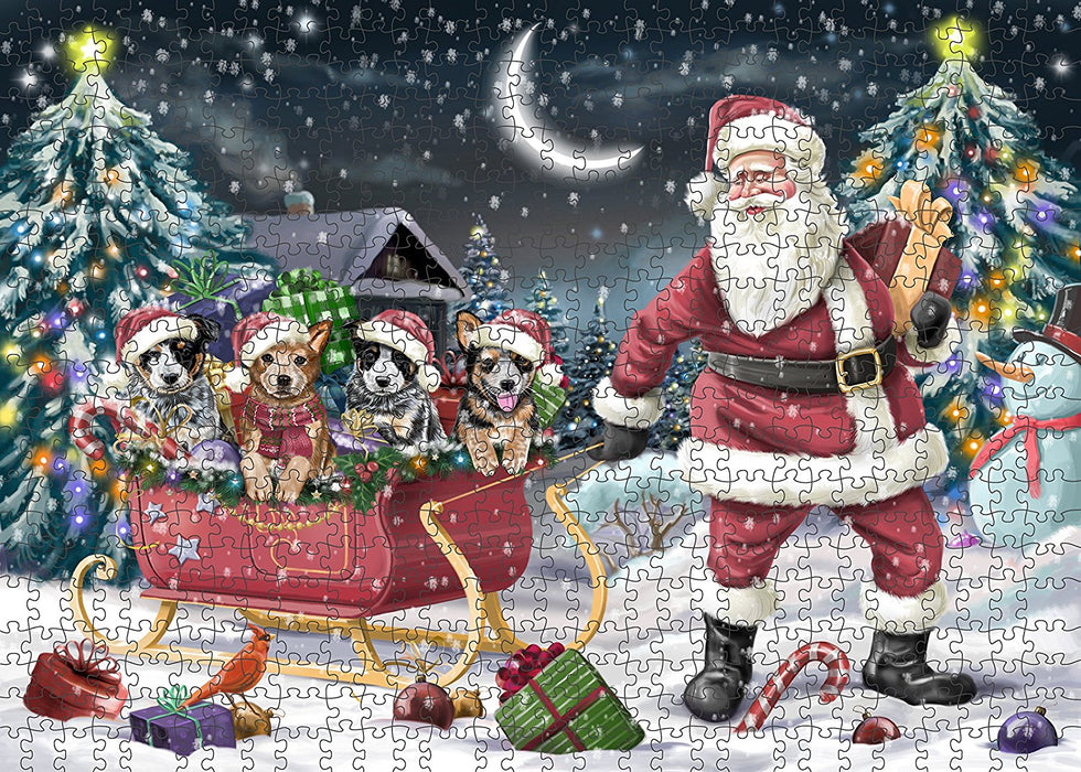 Santa Sled Dogs Australian Cattle Christmas Puzzle with Photo Tin PUZL936