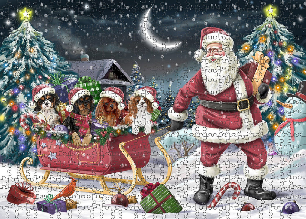 Santa Sled Dogs Cavalier King Charles Spaniel Christmas Puzzle with Photo Tin PUZL960