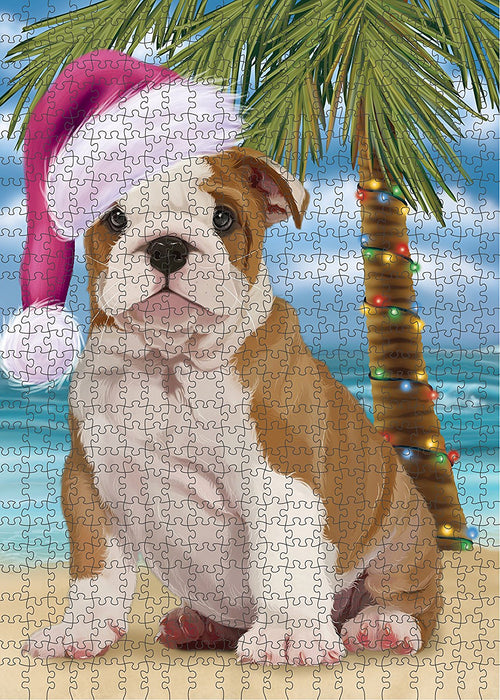 Summertime Bulldog Puppy on Beach Christmas Puzzle with Photo Tin PUZL197