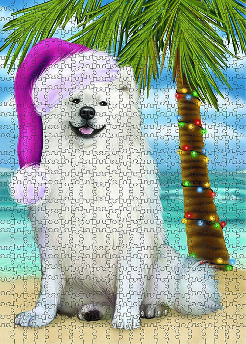 Summertime American Eskimo Adult Dog on Beach Christmas Puzzle with Photo Tin PUZL1113