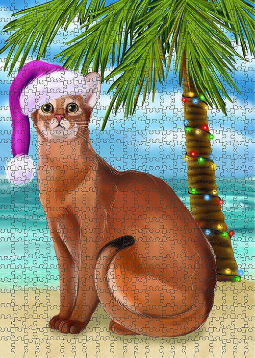 Summertime Abyssinian Cat on Beach Christmas Puzzle with Photo Tin PUZL1083