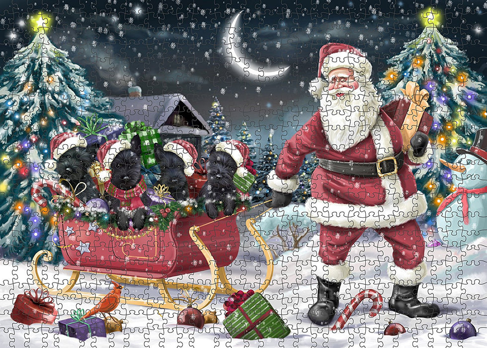 Santa Sled Dogs Scottish Terrier Christmas Puzzle with Photo Tin PUZL972