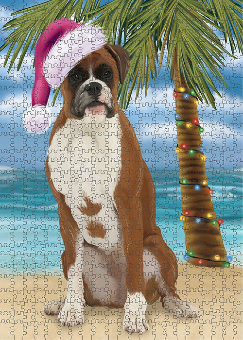 Summertime Boxer Dog on Beach Christmas Puzzle with Photo Tin PUZL1167