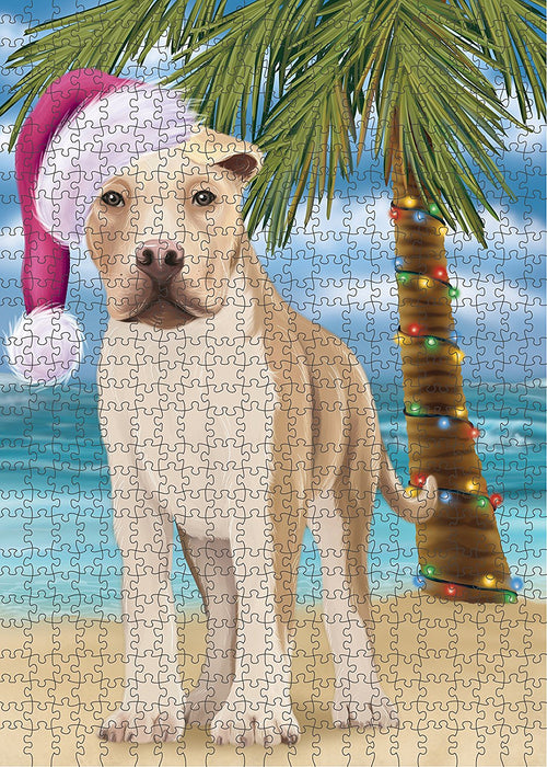 Summertime American Staffordshire Dog on Beach Christmas Puzzle with Photo Tin PUZL1125