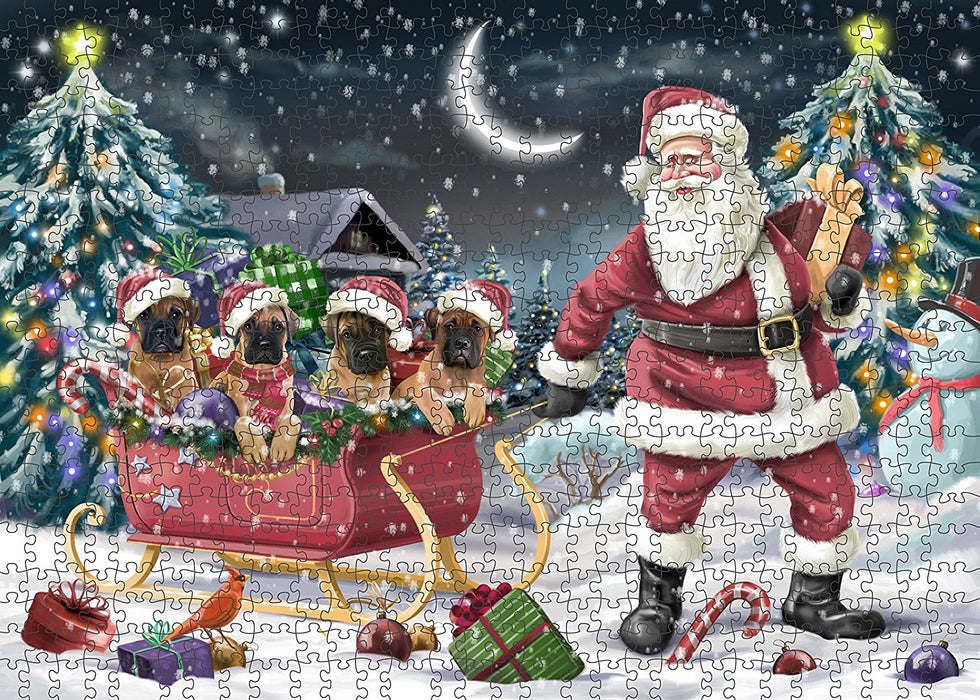 Santa Sled Dogs Bullmastiff Christmas Puzzle with Photo Tin PUZL957