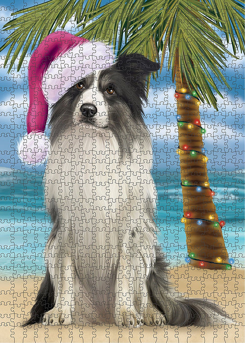 Summertime Border Collie Dog on Beach Christmas Puzzle with Photo Tin PUZL1164