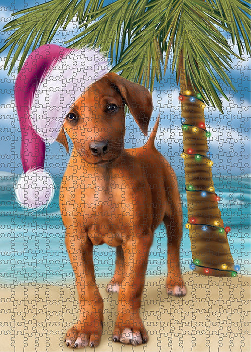 Summertime Rhodesian Ridgeback Puppy on Beach Christmas Puzzle with Photo Tin PUZL1359