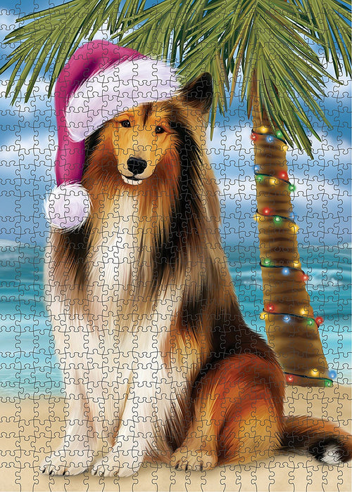 Summertime Rough Collie Dog on Beach Christmas Puzzle with Photo Tin PUZL1365