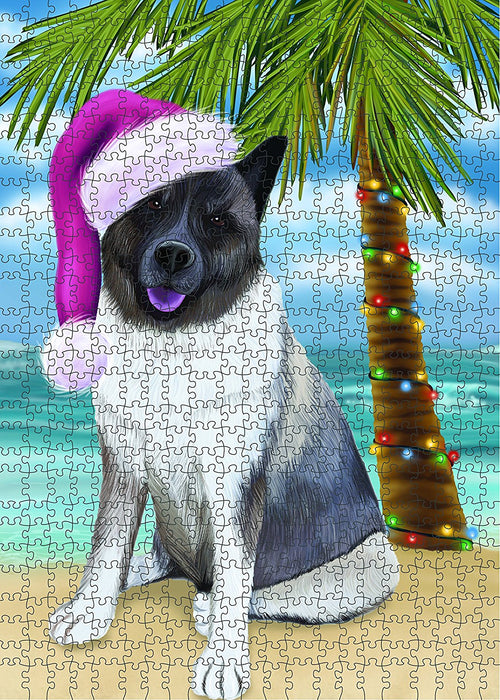 Summertime Akita Dog on Beach Christmas Puzzle with Photo Tin PUZL1095