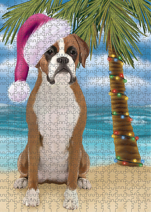 Summertime Boxer Dog on Beach Christmas Puzzle with Photo Tin PUZL1176