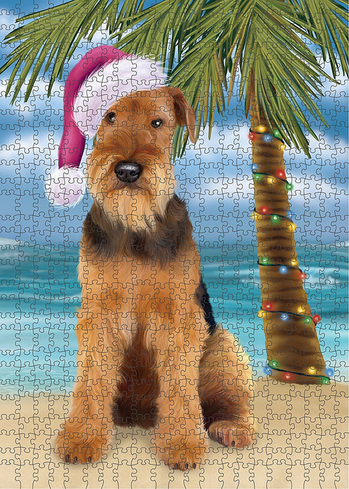 Summertime Airedale Dog on Beach Christmas Puzzle with Photo Tin PUZL1092