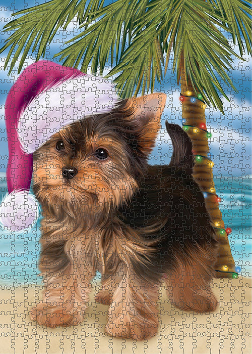 Summertime Yorkshire Terrier Puppy on Beach Christmas Puzzle with Photo Tin PUZL1425