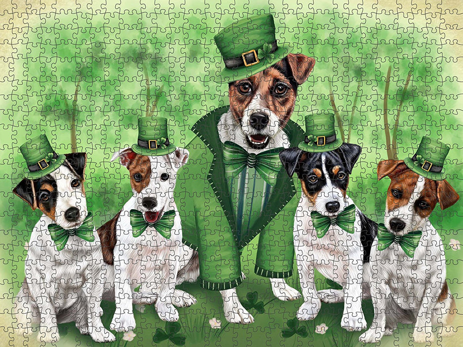 St. Patricks Day Irish Family Portrait Jack Russell Terriers Dog Puzzle with Photo Tin PUZL50646